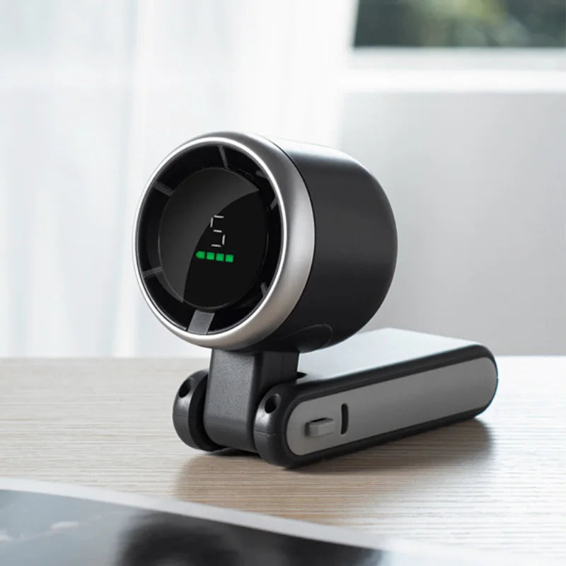 MenoMode compact fan for hot flashes with digital display and foldable design for easy portability
