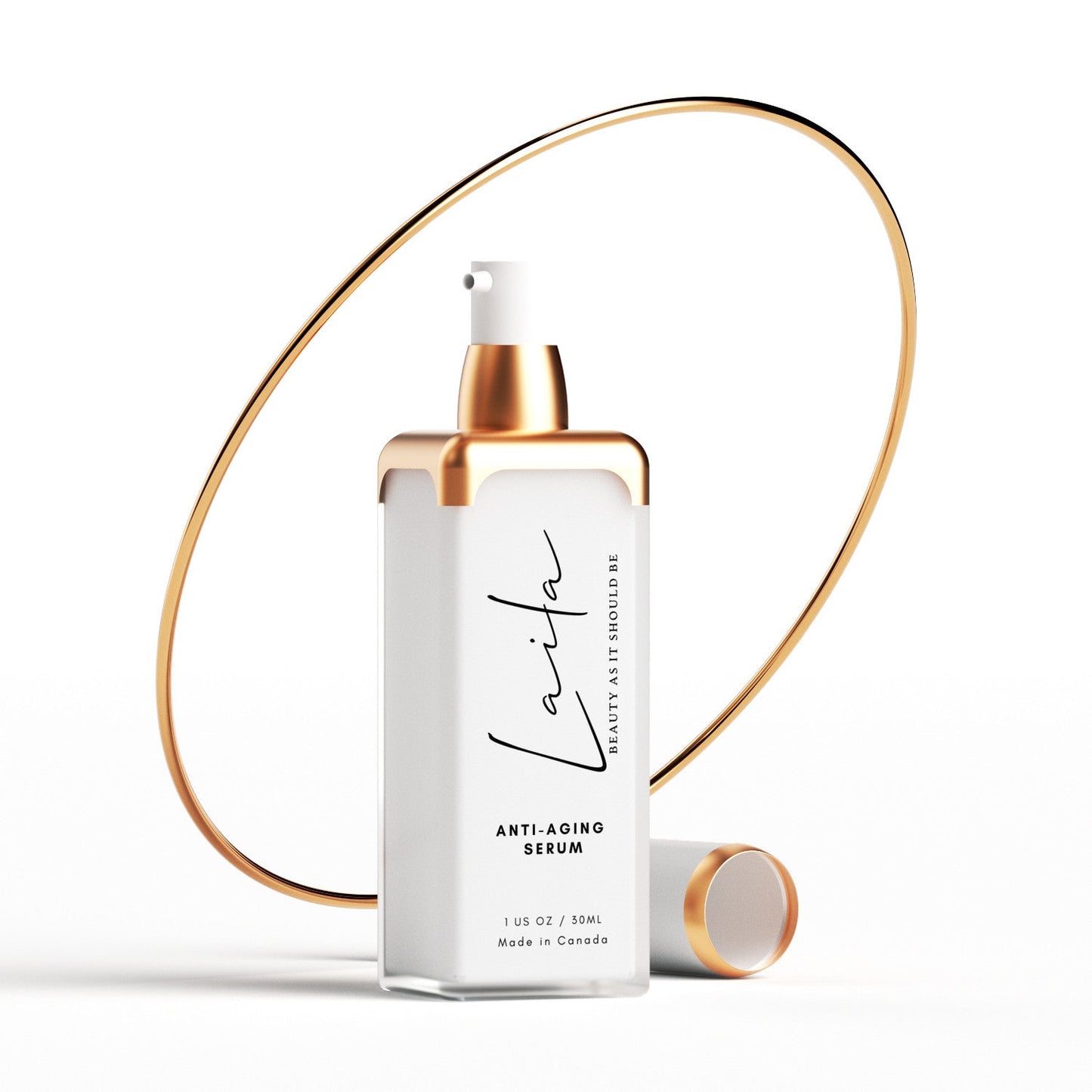 Laila anti-aging serum bottle with gold accents best skincare for perimenopause in 50ml size