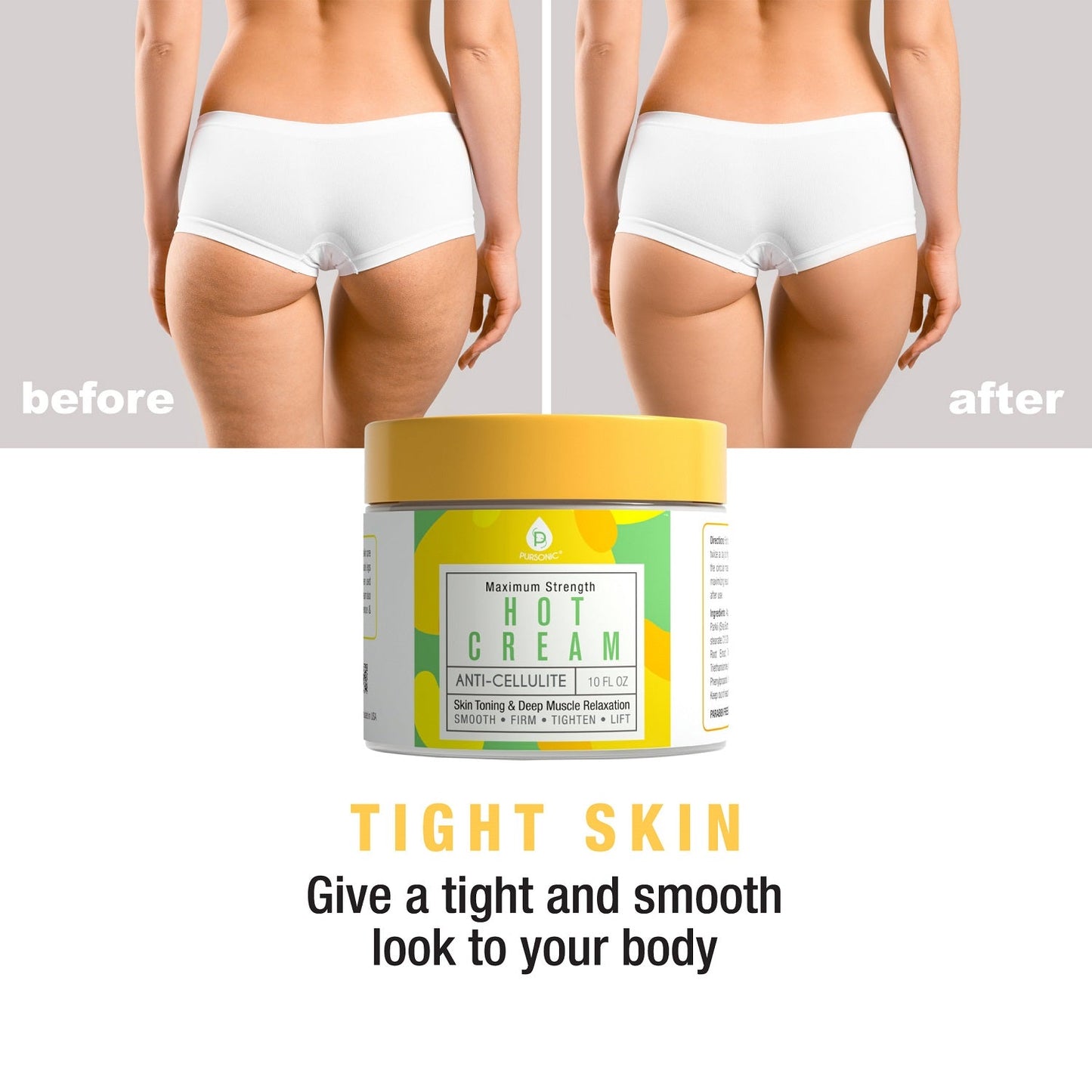 DC-PURSONIC hot cream for tight skin showing before and after results as perimenopause skincare solution
