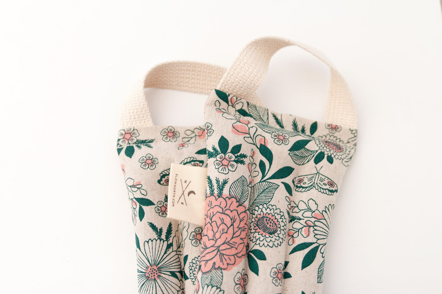 DC-Slow North floral fabric bags designed as perimenopause sleep aids for comfort and relaxation