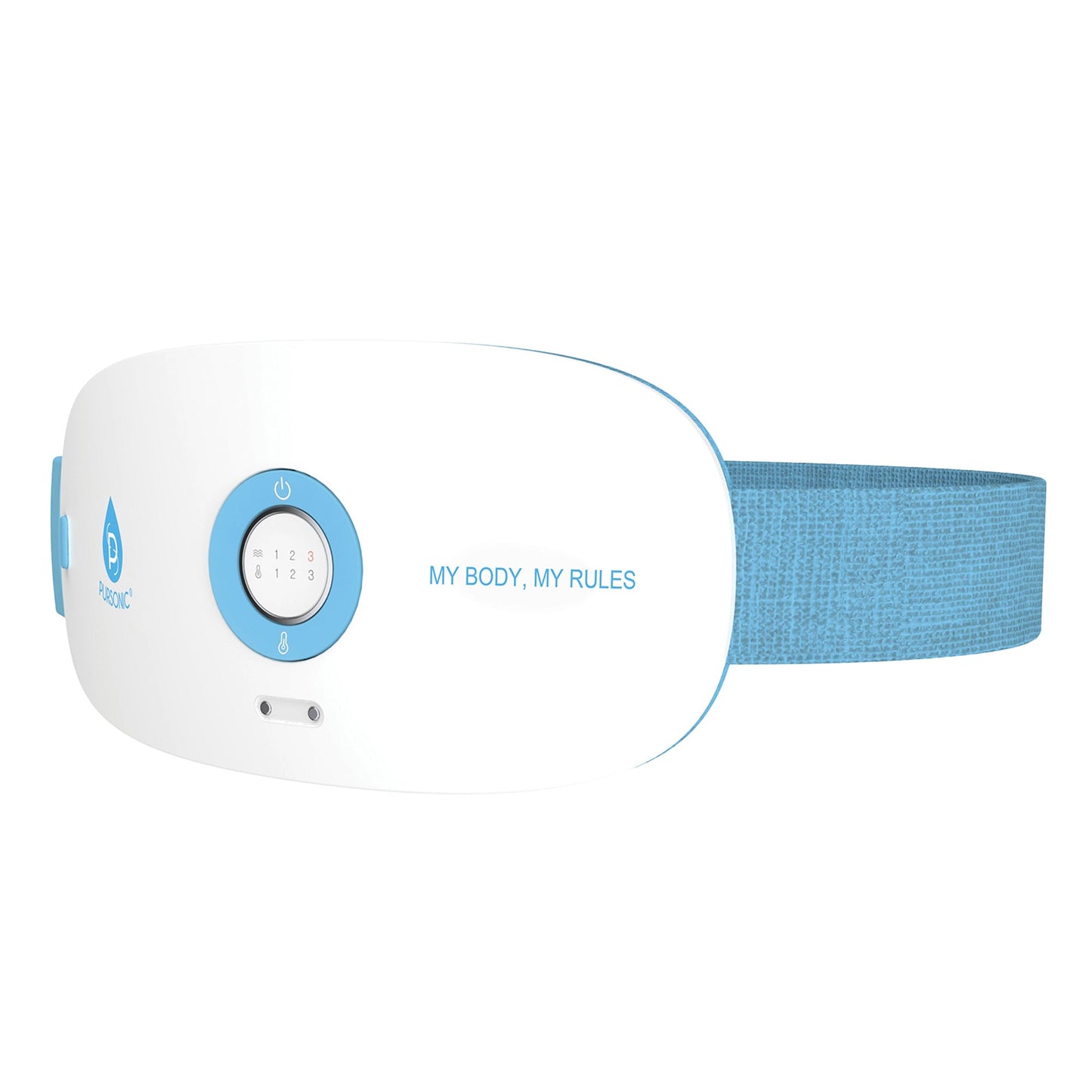 DC-PURSONIC vibration and heat therapy massager with adjustable strap and control buttons