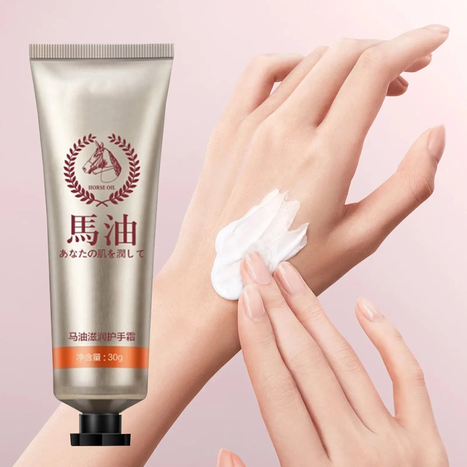 MenoMode repair hand cream for menopause being applied on hand with silver tube packaging