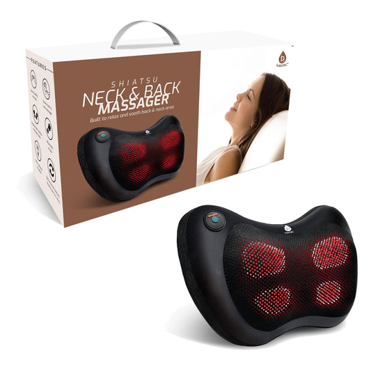 DC-PURSONIC Shiatsu neck and back massager with red heat nodes and ergonomic design for pain relief