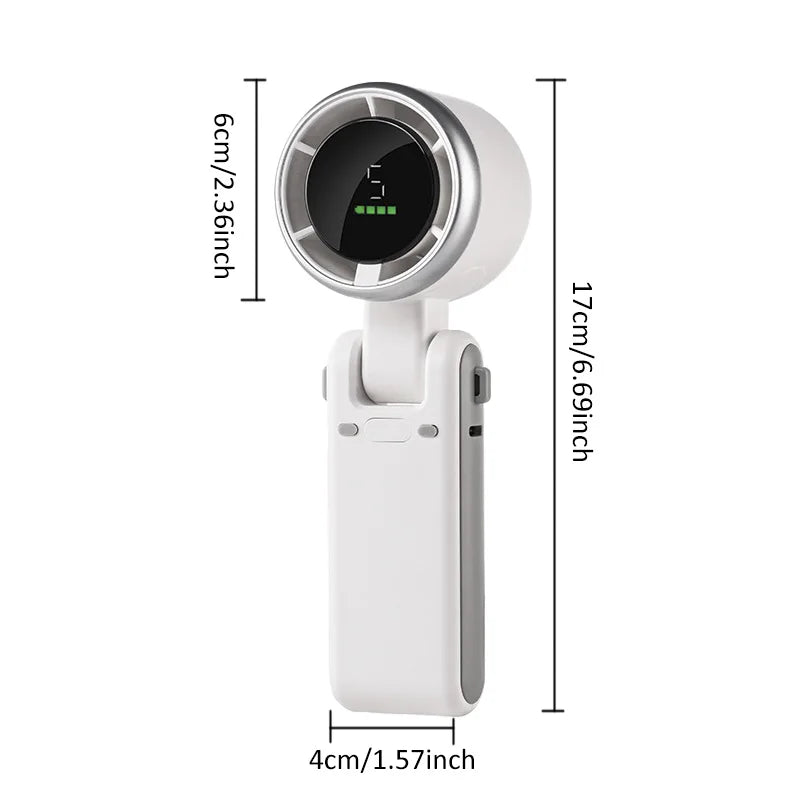White compact fan for hot flashes by MenoMode with digital display and foldable design