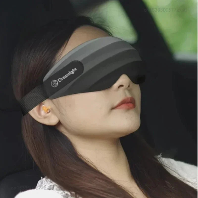 MenoMode comfort sleep mask for women in black worn by woman for restful sleep