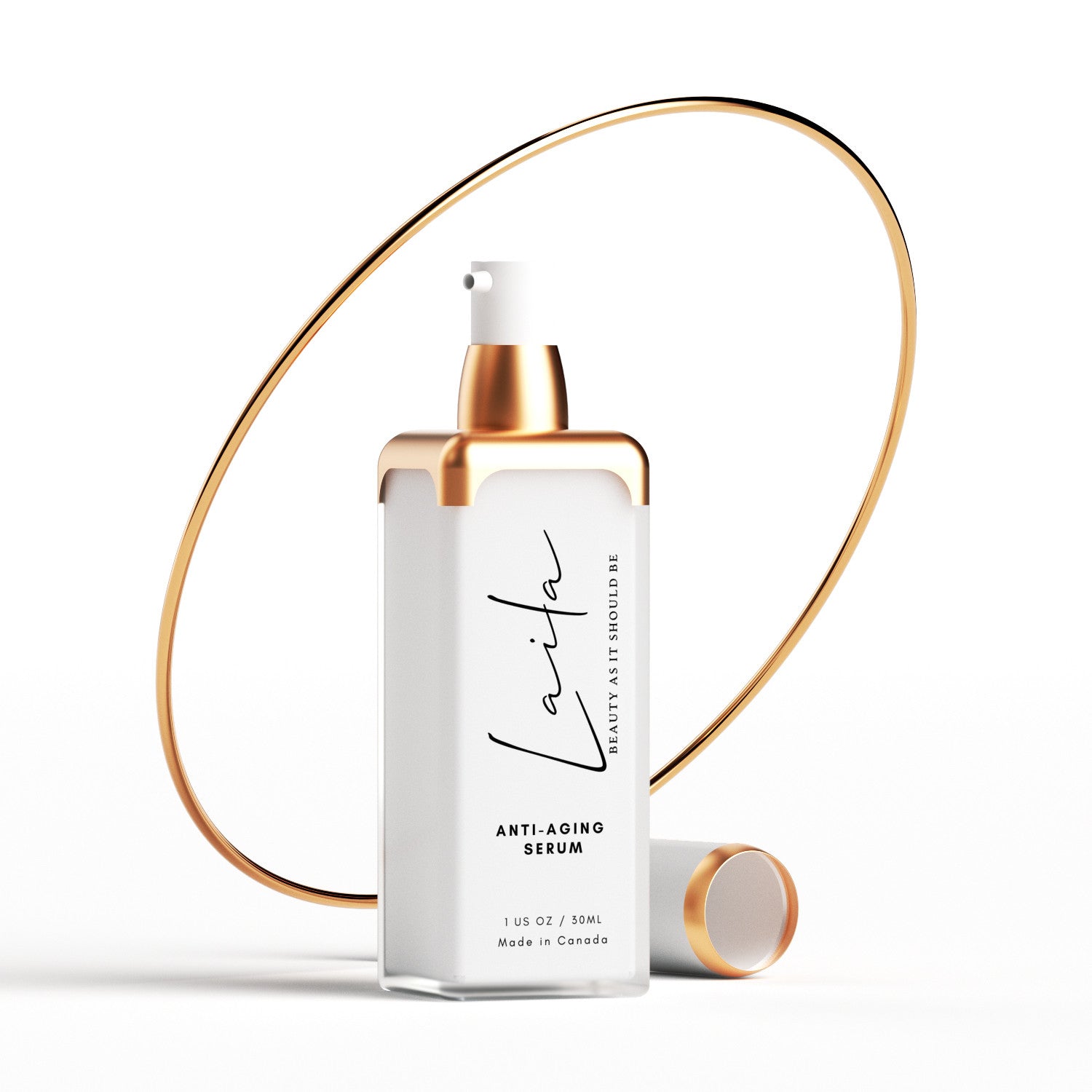 Laila anti-aging serum bottle with gold accents best skincare for perimenopause in 50ml size