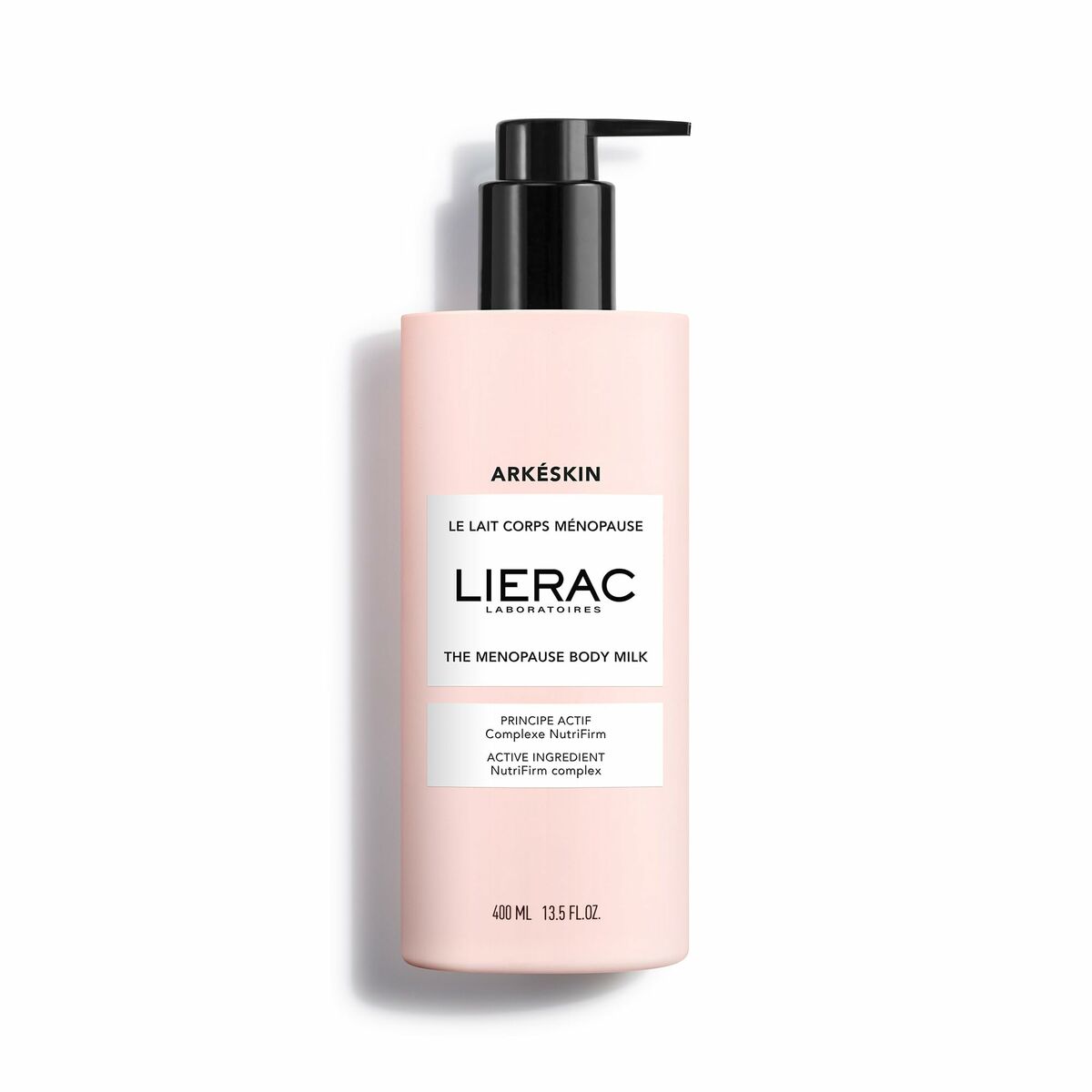 Lierac Arkeskin body lotion for menopause in a 400ml pink pump bottle