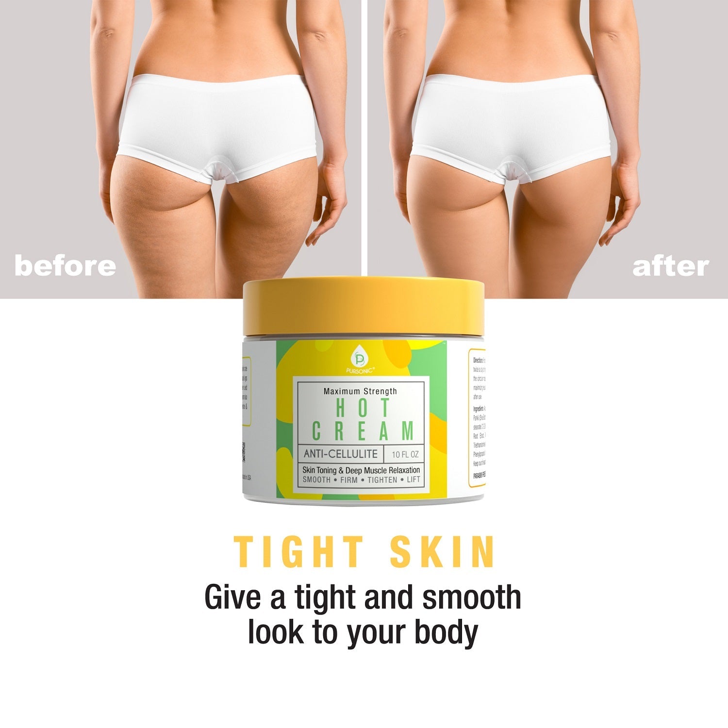 DC-PURSONIC hot cream for tight skin showing before and after results as perimenopause skincare solution