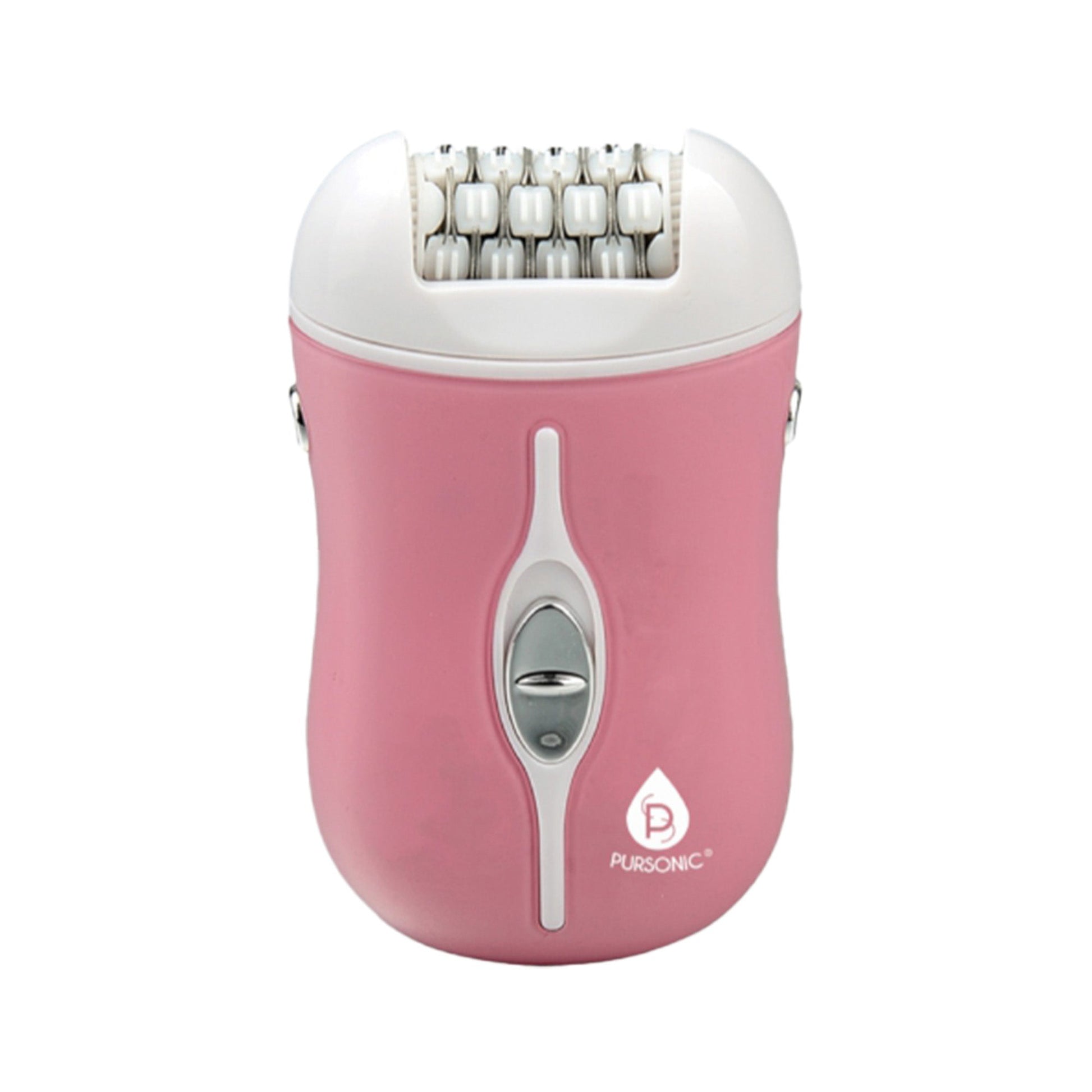 DC-PURSONIC pink rechargeable epilator for women with ergonomic design and multiple tweezers