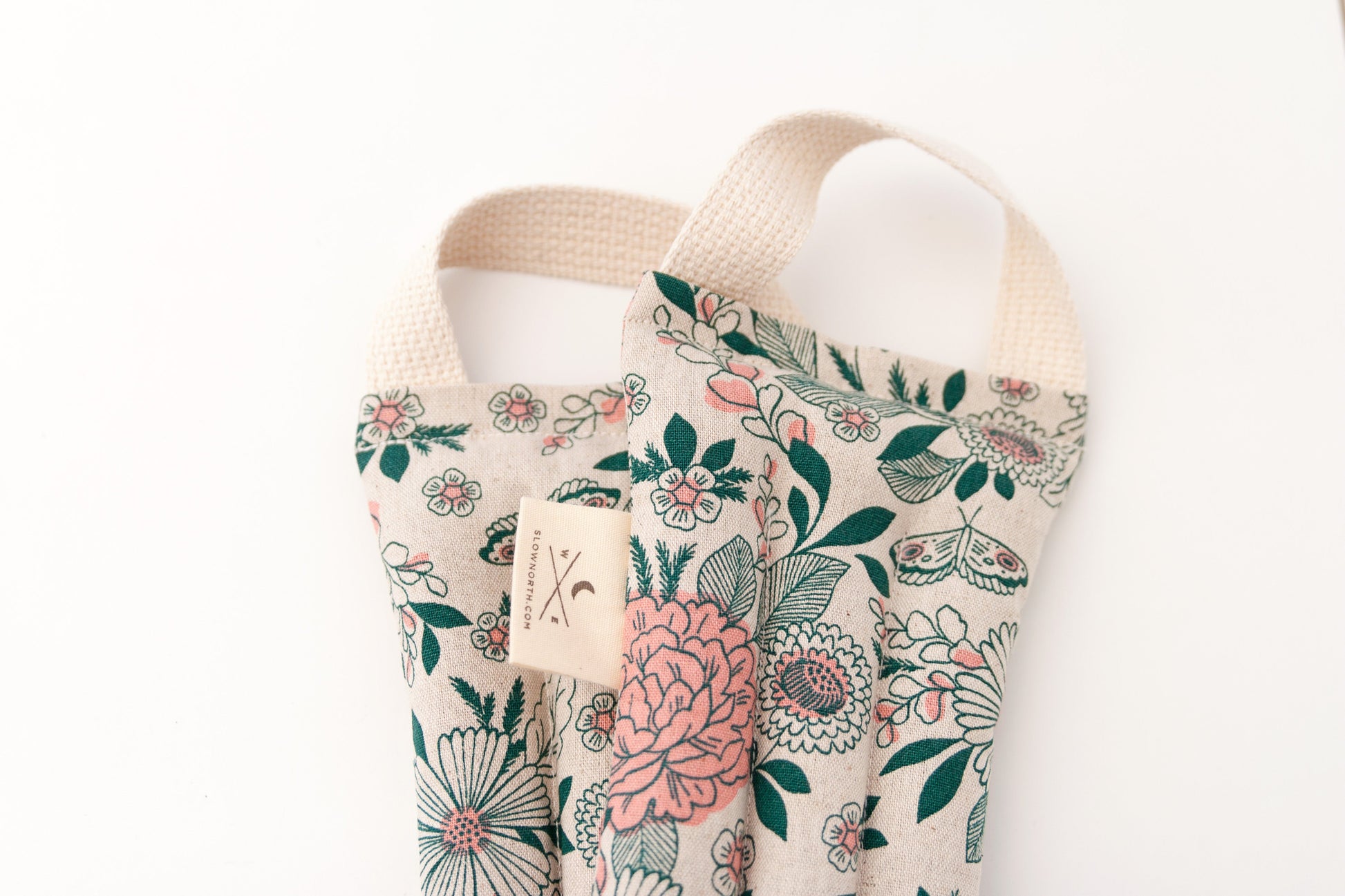 DC-Slow North floral fabric bags designed as perimenopause sleep aids for comfort and relaxation