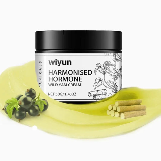 MenoMode hormone balancing cream for women in a black jar with wild yam and natural ingredients